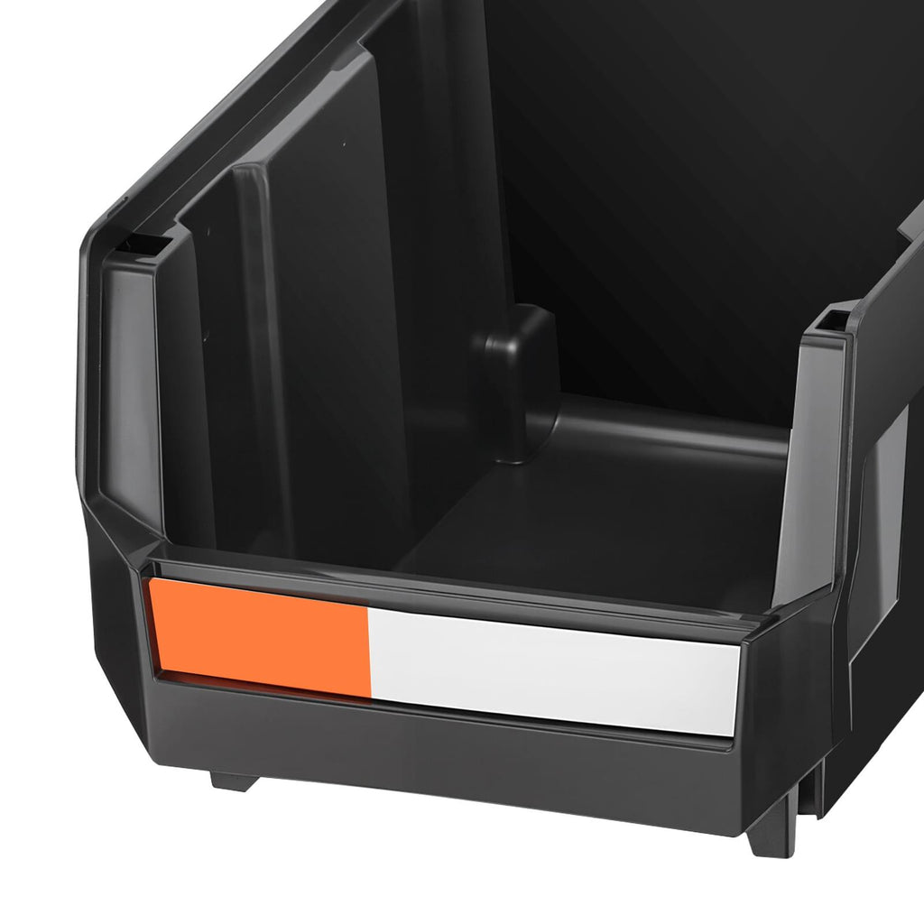 12 Plastic Bins, 3 Metal Rails, Wall Mount Storage Bins, Stackable Hardware Organizer for Screws, Bolts, Nuts, Nails, Workshop, Garage, Craft, Black