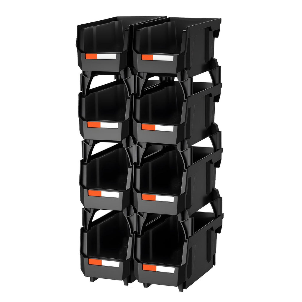 Plastic Stackable Storage Bins, 10.9x5.5x5.1 In (8 Pack), Organizing Containers for Closet, Garage, Small Parts, Office Supplies, Black