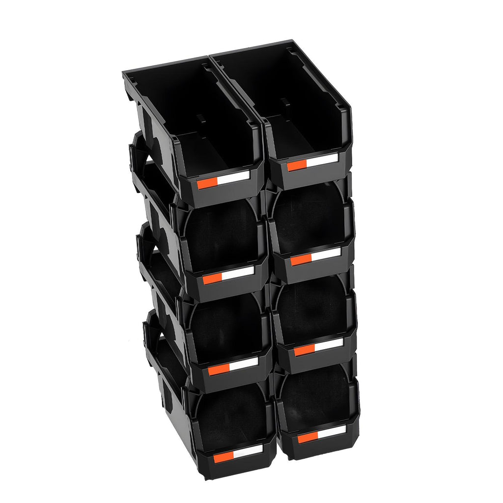 Plastic Stackable Storage Bins, 10.9x5.5x5.1 In (8 Pack), Organizing Containers for Closet, Garage, Small Parts, Office Supplies, Black