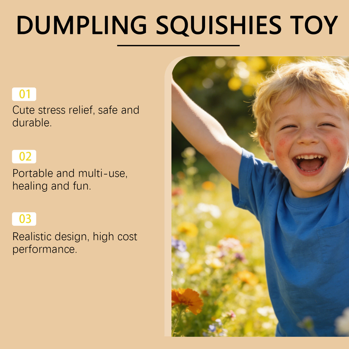 Bao Bun Squishy Stress Relief Toy, Soft TPR Squeeze Fidget Toy with Cute Face, 3.74 in, Assorted Colors