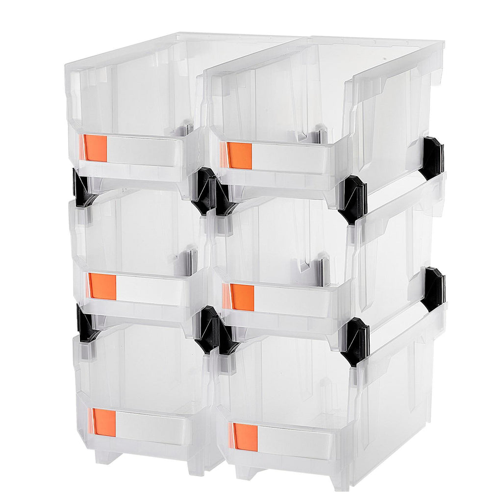 Plastic Stackable Storage Bins, 14.8x8.5x7.1 In (6 Pack), Organizing Containers for Closet, Garage, Small Parts, Office, Transparent