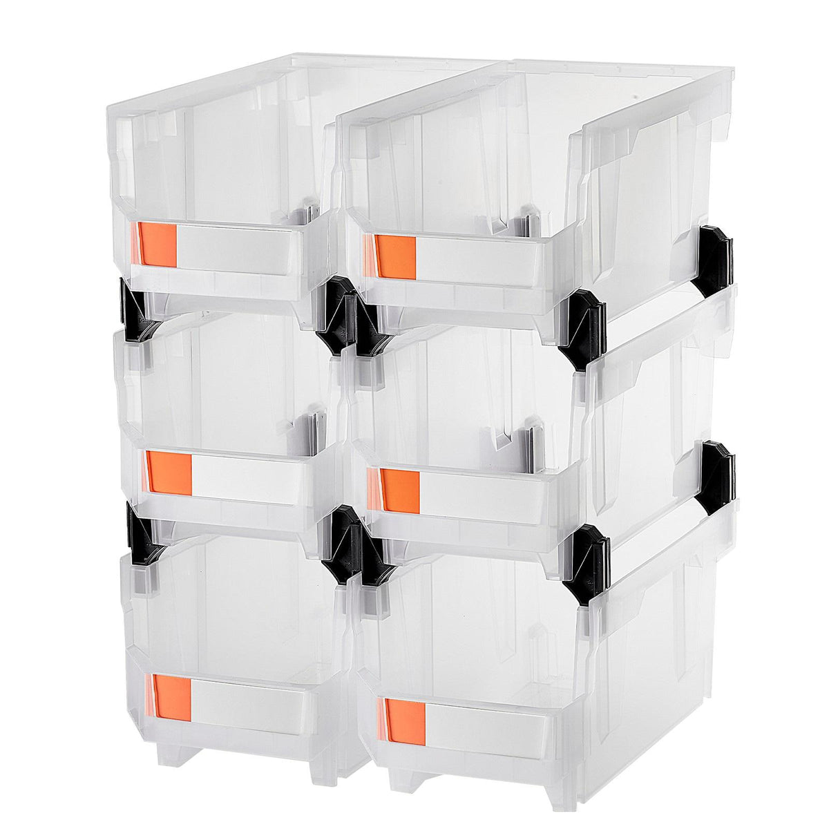 Plastic Stackable Storage Bins, 14.8x8.5x7.1 In (6 Pack), Organizing Containers for Closet, Garage, Small Parts, Office, Transparent