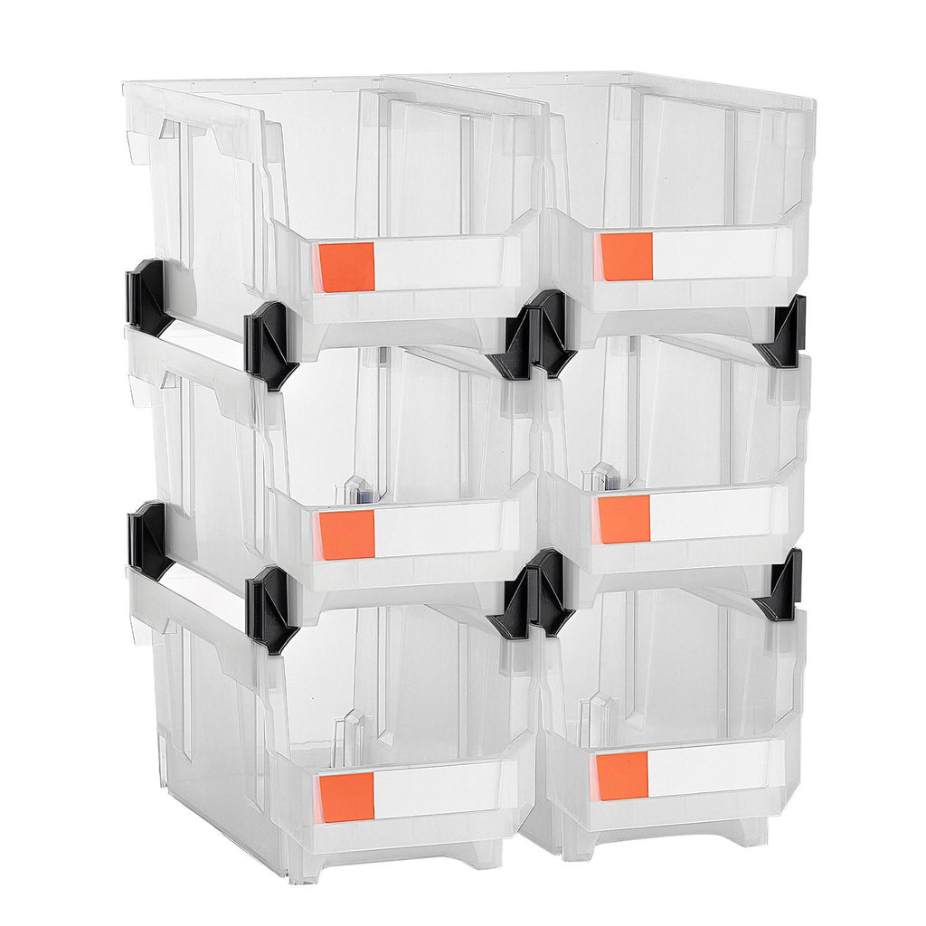 Plastic Stackable Storage Bins, 14.8x8.5x7.1 In (6 Pack), Organizing Containers for Closet, Garage, Small Parts, Office, Transparent