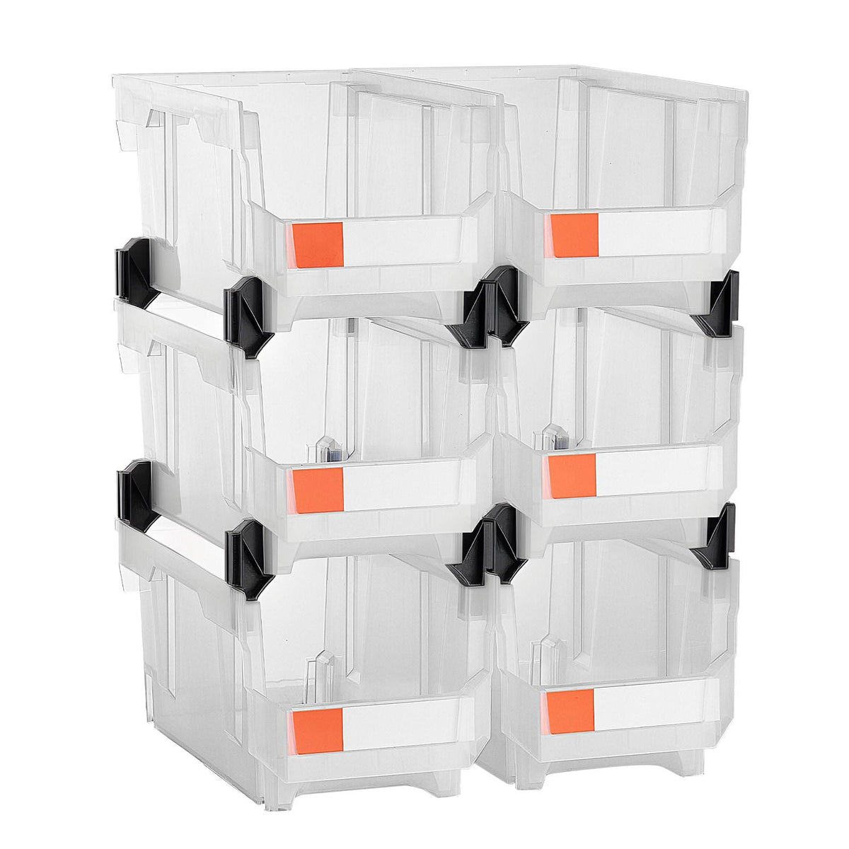 Plastic Stackable Storage Bins, 14.8x8.5x7.1 In (6 Pack), Organizing Containers for Closet, Garage, Small Parts, Office, Transparent