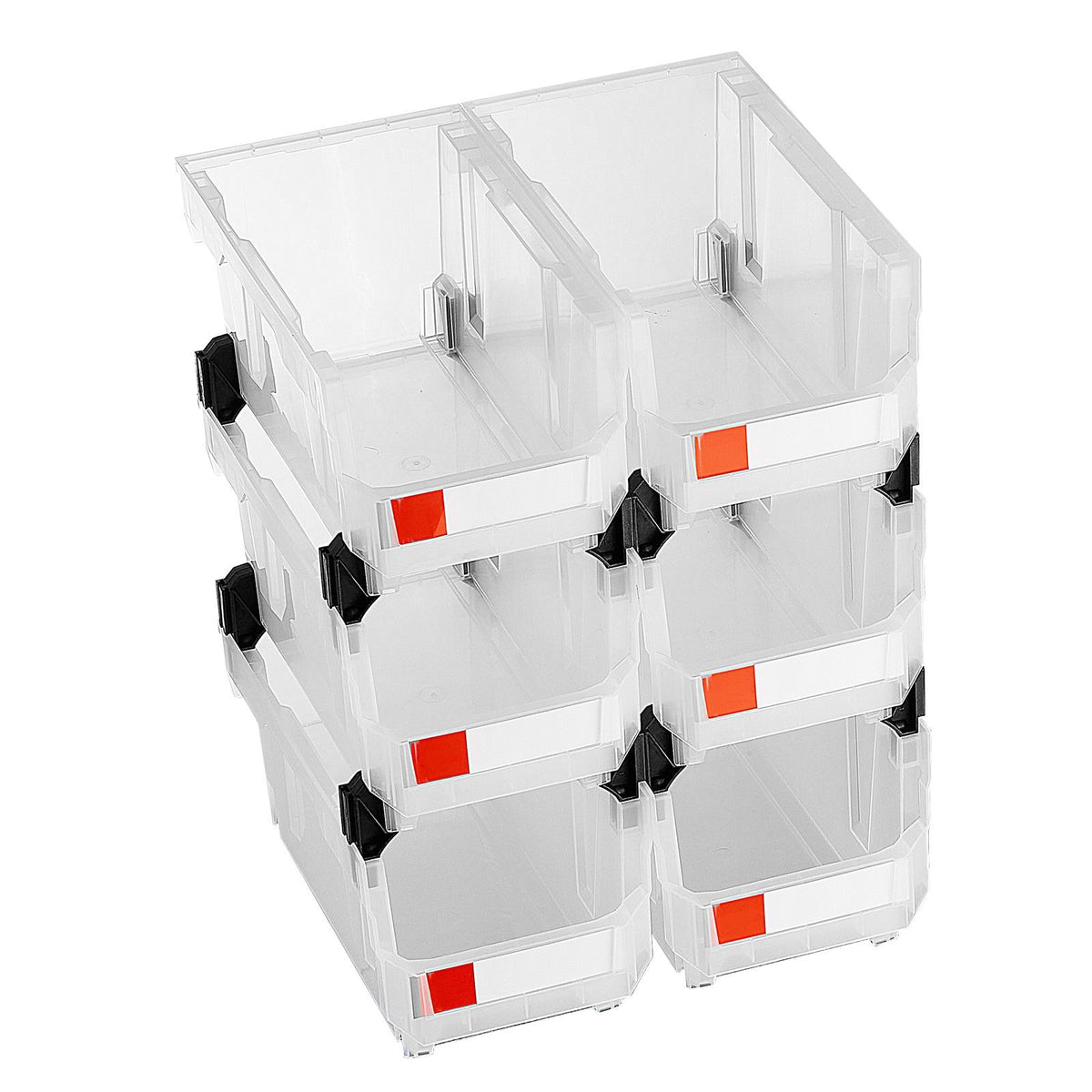 Plastic Stackable Storage Bins, 14.8x8.5x7.1 In (6 Pack), Organizing Containers for Closet, Garage, Small Parts, Office, Transparent