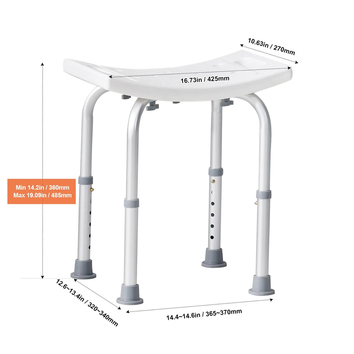 Adjustable Height Shower Chair with Built-in Handles, Non-Slip Bath Seat for Shower or Tub, Rust-Resistant Aluminum Frame