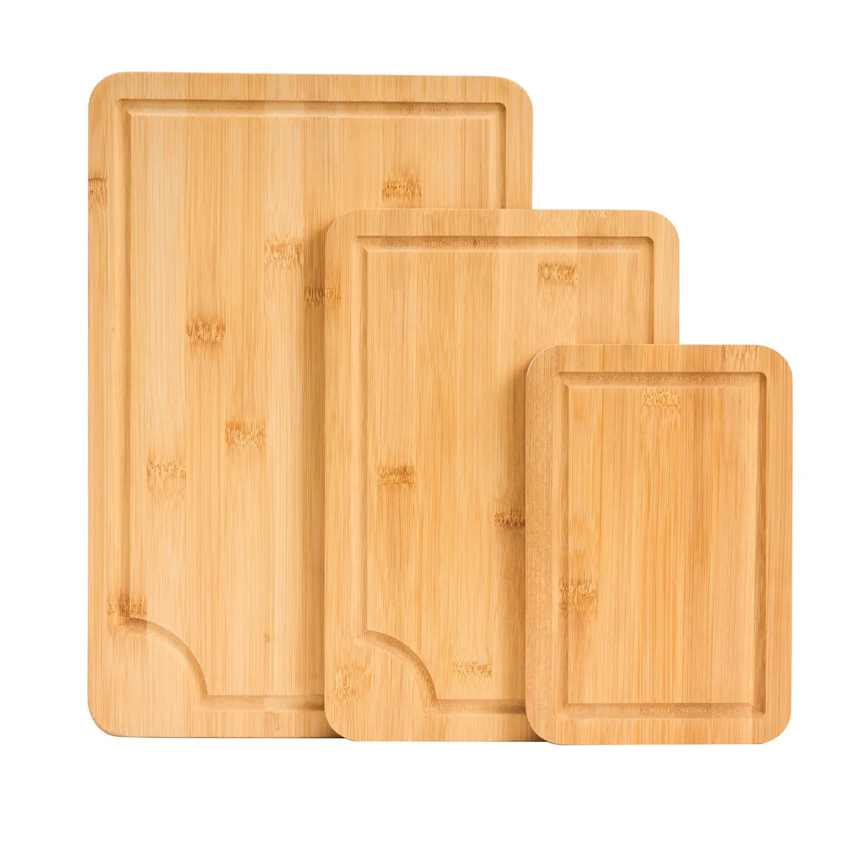 Bamboo Cutting Board Set of 3 with Built-in Handles and Juice Groove, Natural Finish, Knife-Friendly, Kitchen Prep, 16.54 x 11.02 x 2.76 in