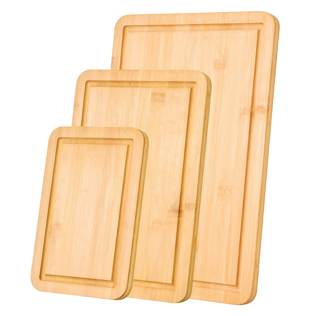 Bamboo Cutting Board Set of 3 with Built-in Handles and Juice Groove, Natural Finish, Knife-Friendly, Kitchen Prep, 16.54 x 11.02 x 2.76 in