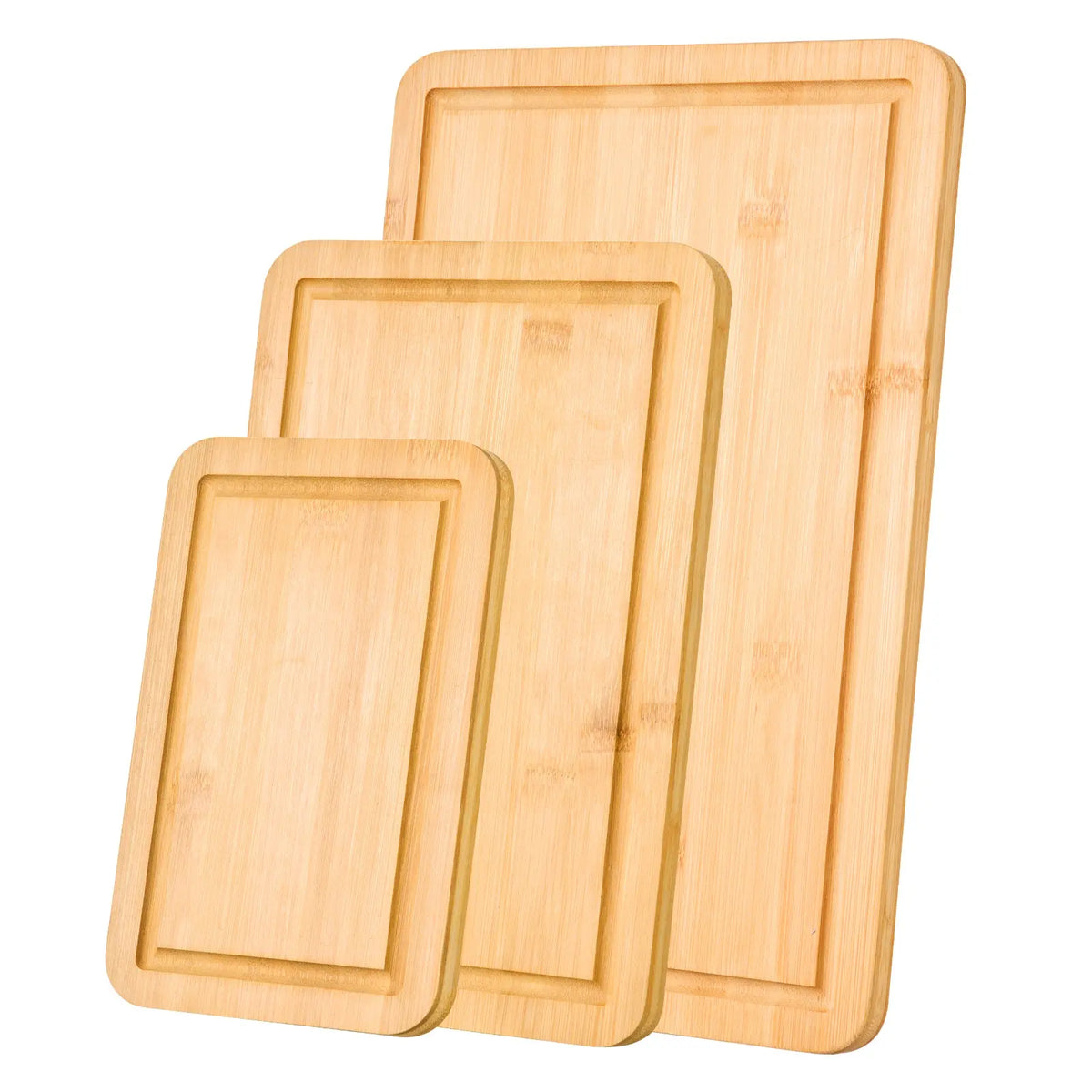 Bamboo Cutting Board Set of 3 with Built-in Handles and Juice Groove, Natural Finish, Knife-Friendly, Kitchen Prep, 16.54 x 11.02 x 2.76 in