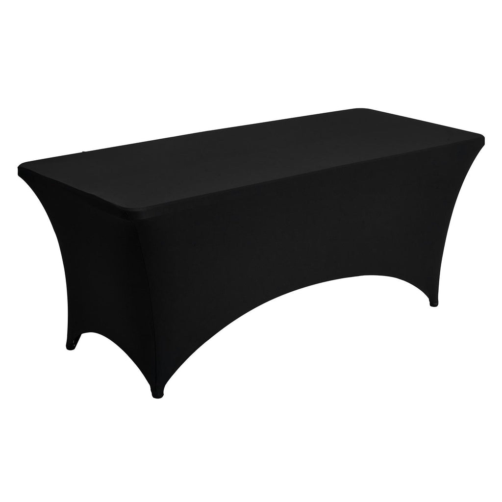 3 Pack 6FT Rectangular Fitted Tablecloth, Wrinkle-Resistant Black Spandex Cover, Washable for Party, Wedding, Cocktail, Banquet, Festival