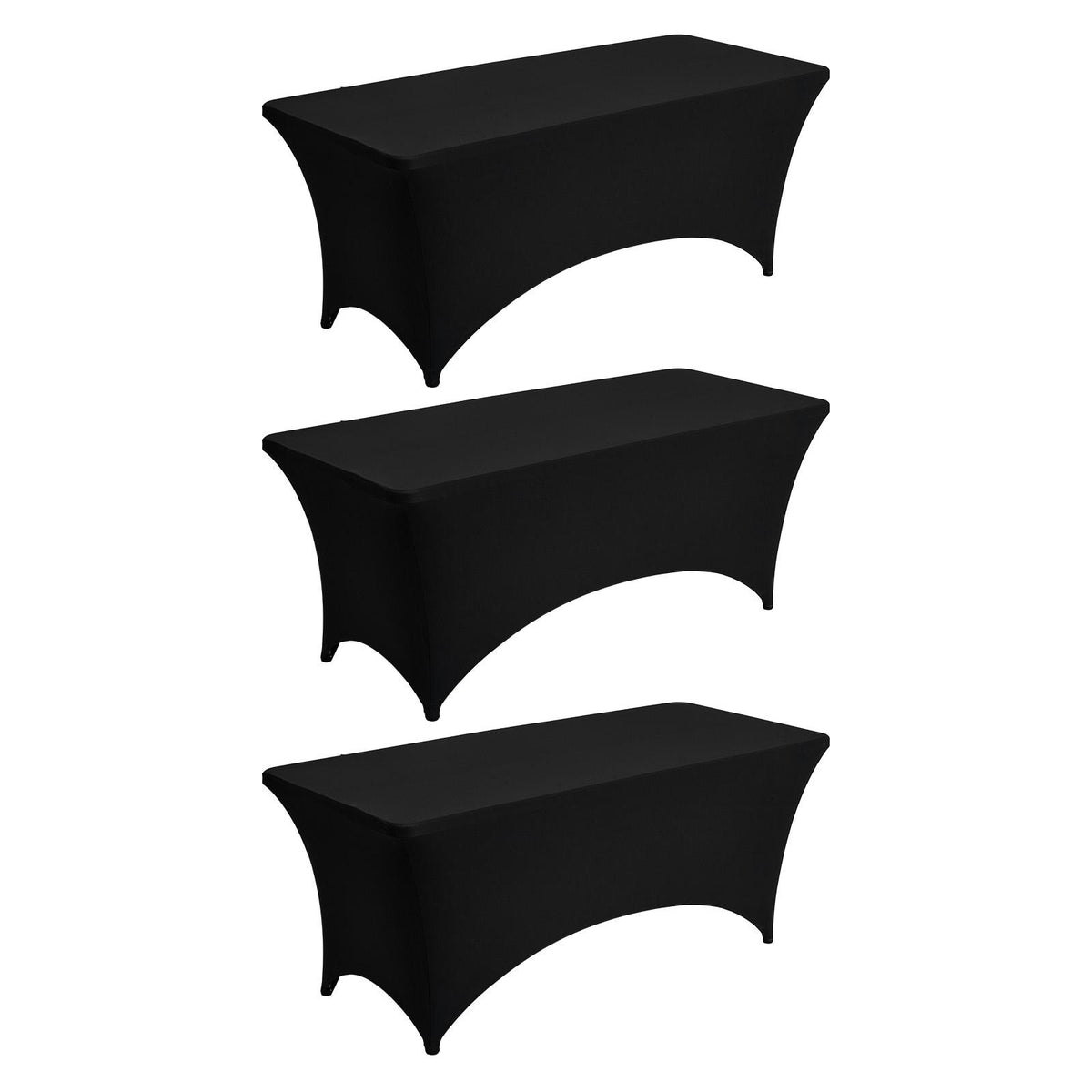 3 Pack 6FT Rectangular Fitted Tablecloth, Wrinkle-Resistant Black Spandex Cover, Washable for Party, Wedding, Cocktail, Banquet, Festival