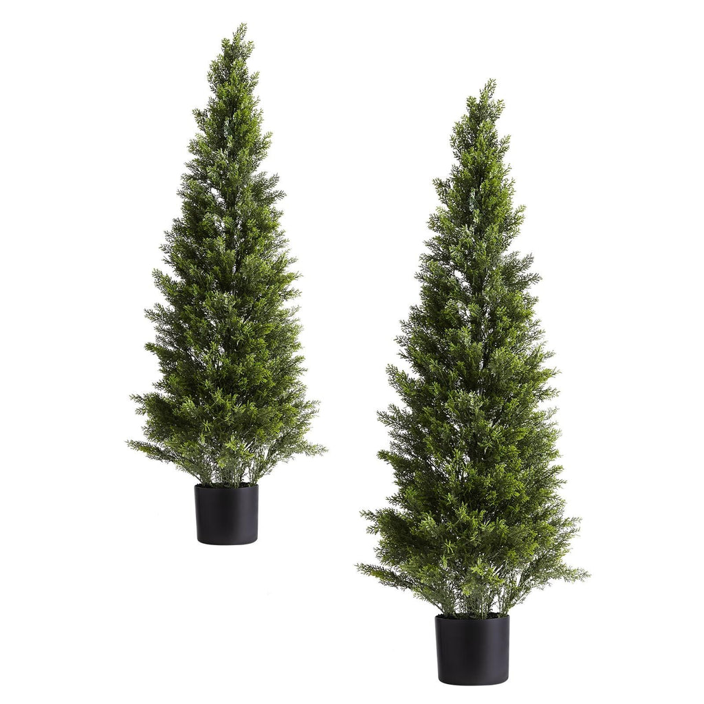 2 Pack 48" Artificial Cedar Topiary Trees, Faux Silk Pine Shrubs, Easy Assembly, Front Porch Patio Garden Balcony Backyard Indoor Outdoor Decor