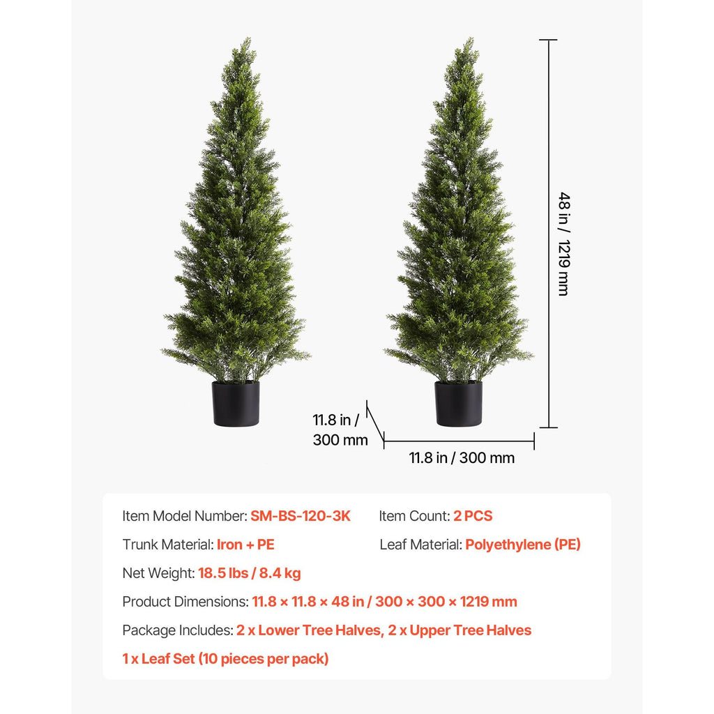 2 Pack 48" Artificial Cedar Topiary Trees, Faux Silk Pine Shrubs, Easy Assembly, Front Porch Patio Garden Balcony Backyard Indoor Outdoor Decor