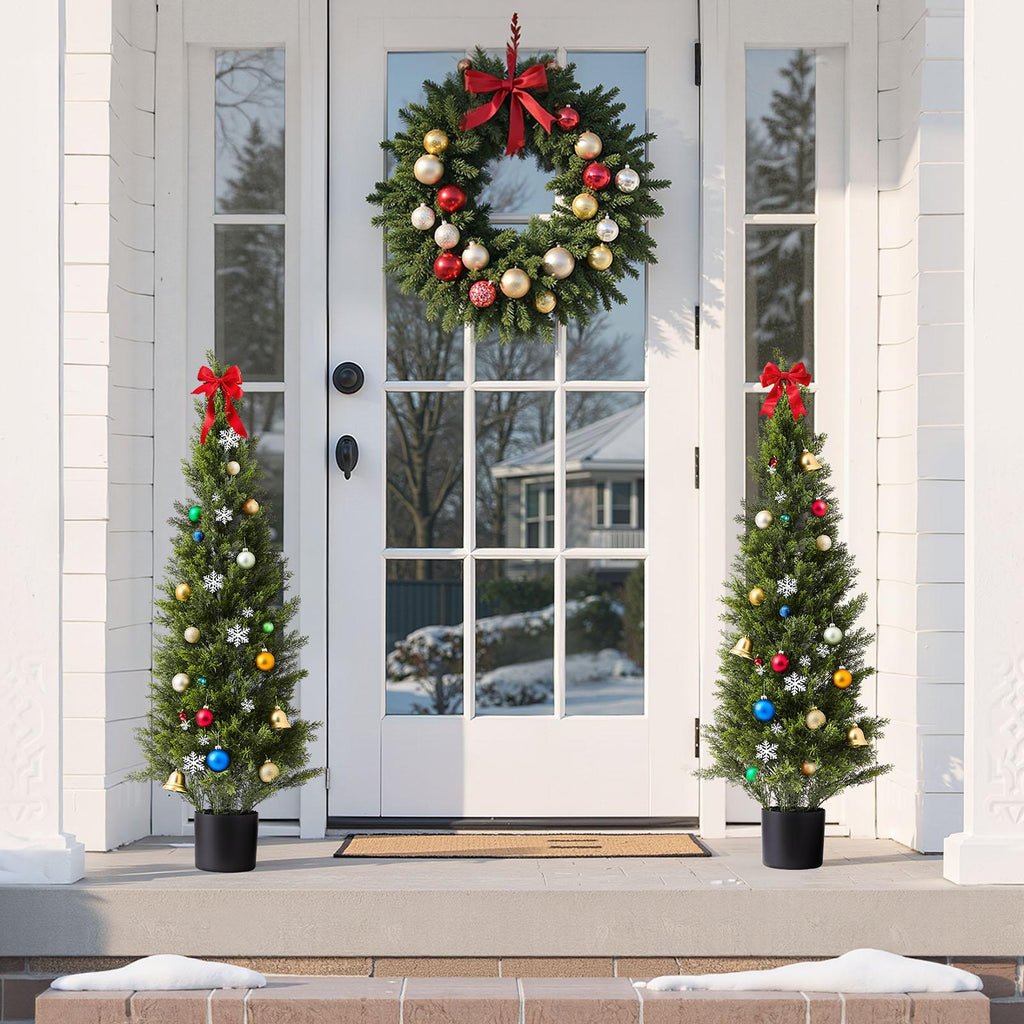 2 Pack 48" Artificial Cedar Topiary Trees, Faux Silk Pine Shrubs, Easy Assembly, Front Porch Patio Garden Balcony Backyard Indoor Outdoor Decor