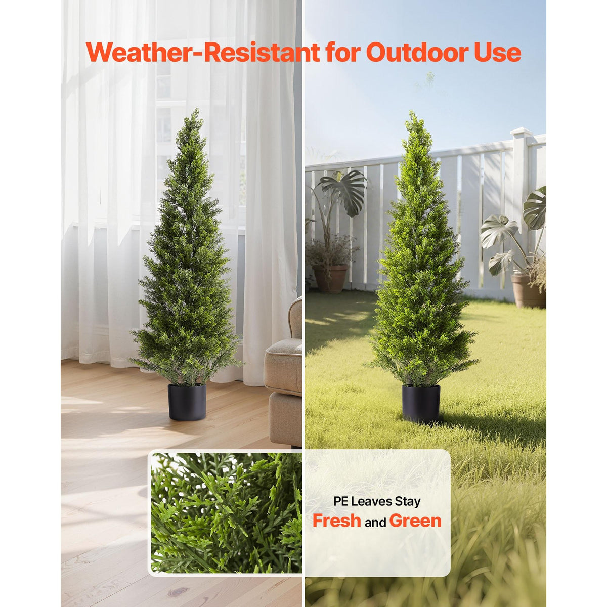 2 Pack 48" Artificial Cedar Topiary Trees, Faux Silk Pine Shrubs, Easy Assembly, Front Porch Patio Garden Balcony Backyard Indoor Outdoor Decor