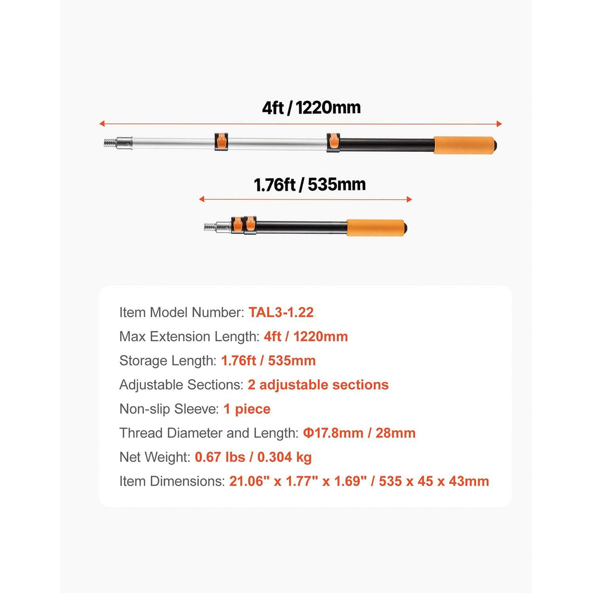 Telescopic Extension Pole 1.76-4 FT Multi-Purpose for Painting Cleaning