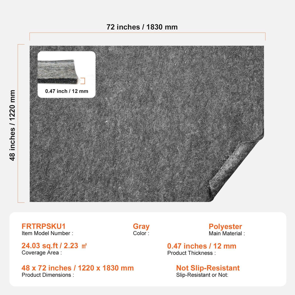 Rug Pad Gripper 4' x 6' Protective Carpet Pad 0.47" Thick for All Floors