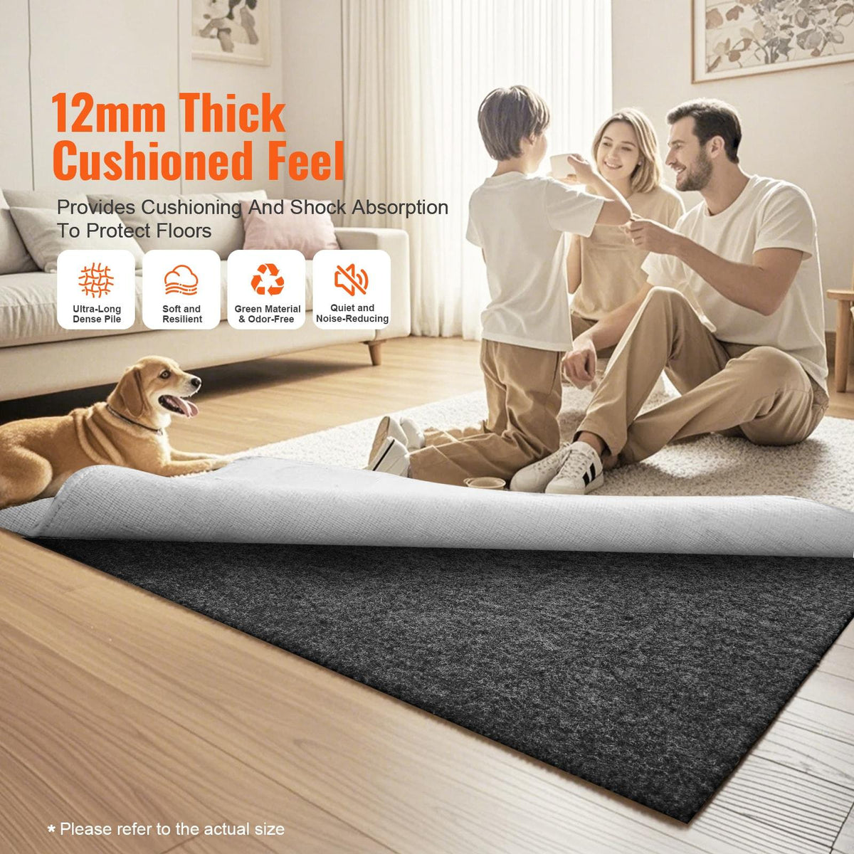 Rug Pad Gripper 4' x 6' Protective Carpet Pad 0.47" Thick for All Floors