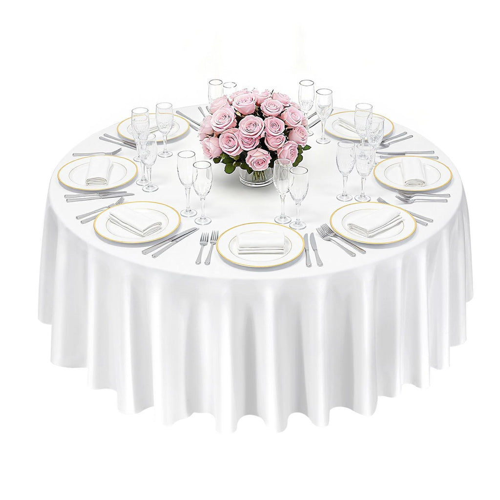 White Round Tablecloths 6 Pack, 120", Stain & Wrinkle Resistant, Machine Washable Polyester Table Covers for Wedding, Party, Banquet & Formal Events