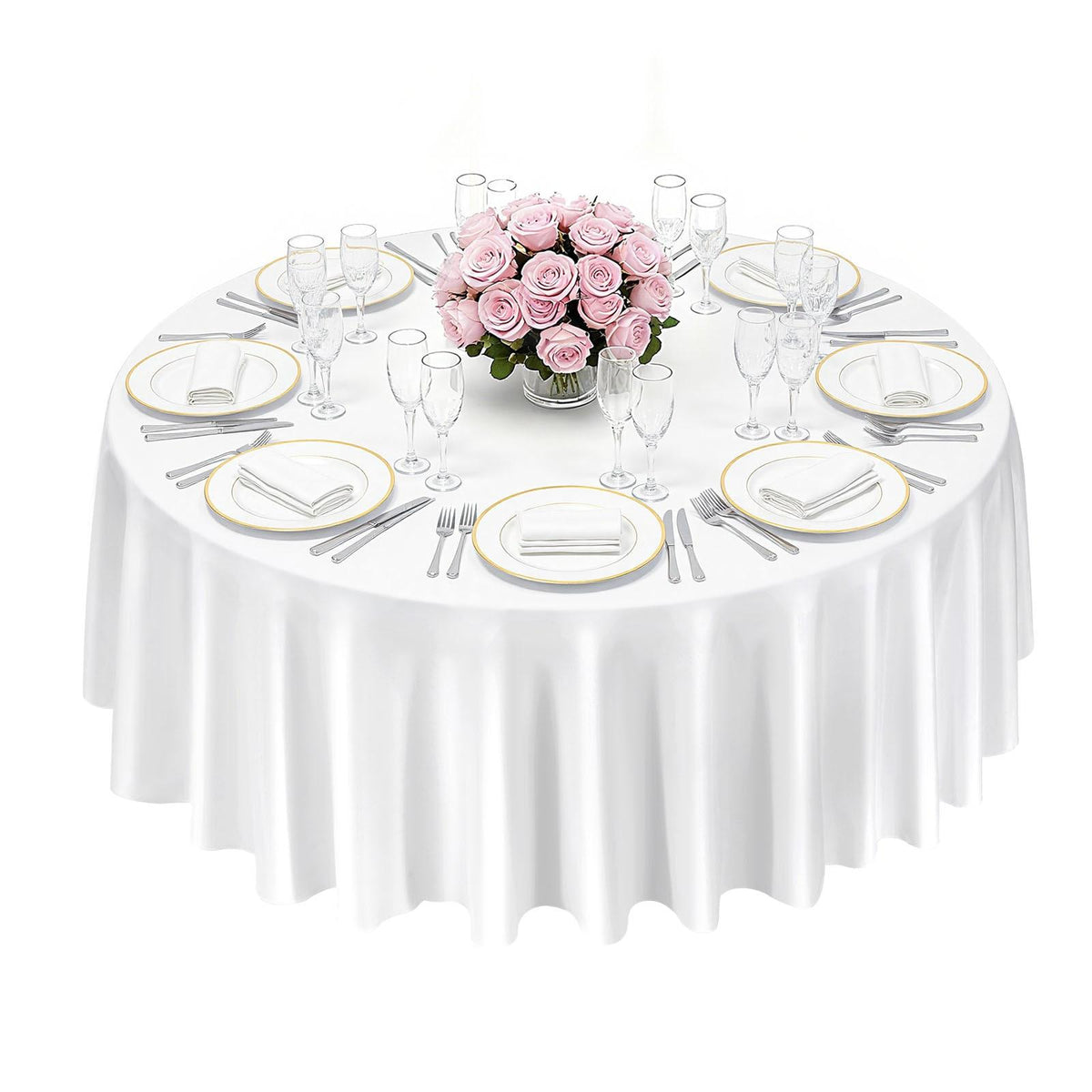 White Round Tablecloths 6 Pack, 120", Stain & Wrinkle Resistant, Machine Washable Polyester Table Covers for Wedding, Party, Banquet & Formal Events