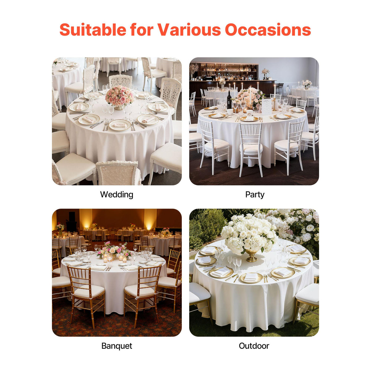 White Round Tablecloths 6 Pack, 120", Stain & Wrinkle Resistant, Machine Washable Polyester Table Covers for Wedding, Party, Banquet & Formal Events