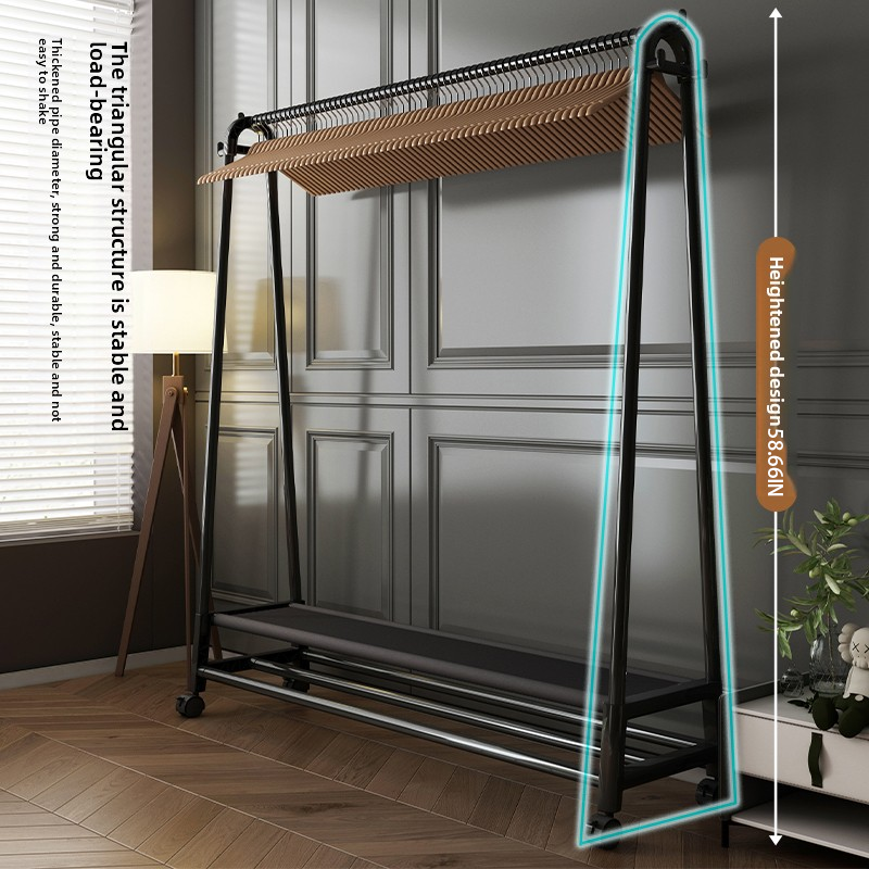 Heavy Duty Clothes Rack, Single Rod Clothing Rack with Wheels, Rolling Garment Rack for Hanging Clothes for Bedroom, Living Room & Boutique