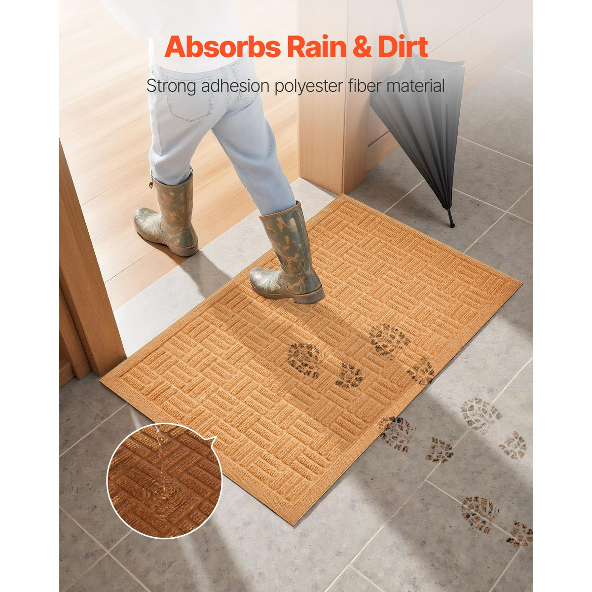 Beige Front Door Mat, 29.53x17.72", Non-Slip Rubber Backing, Dirt-Resistant & Absorbent, Easy-Clean Low-Profile Doormat for Entryway, Patio, Porch