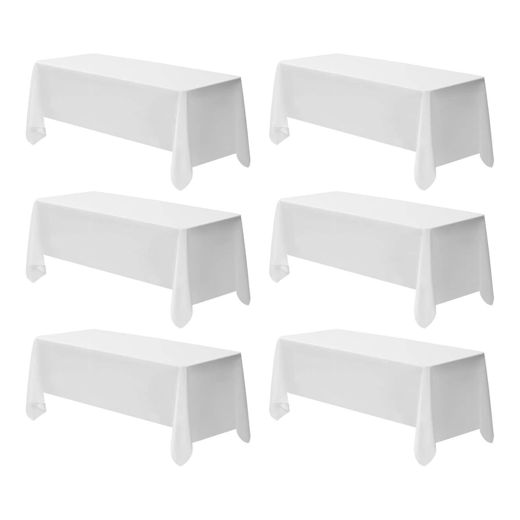 White Tablecloths for Rectangle Tables, 6 Pack, 70x120 In, Washable Wrinkle-Resistant Polyester Covers for Wedding, Party, Banquet