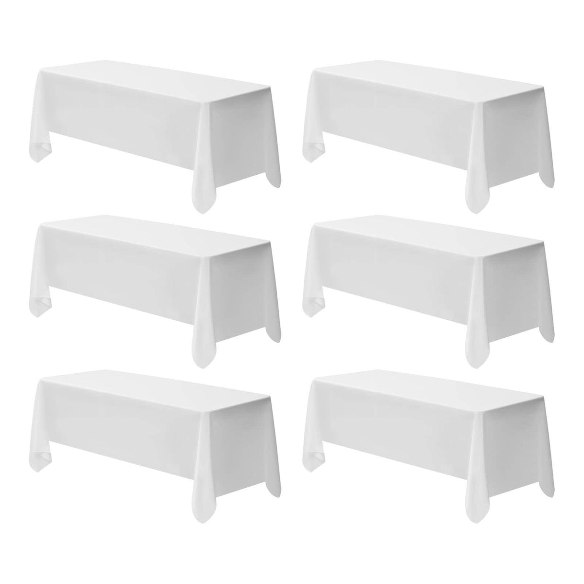 White Tablecloths for Rectangle Tables, 6 Pack, 70x120 In, Washable Wrinkle-Resistant Polyester Covers for Wedding, Party, Banquet