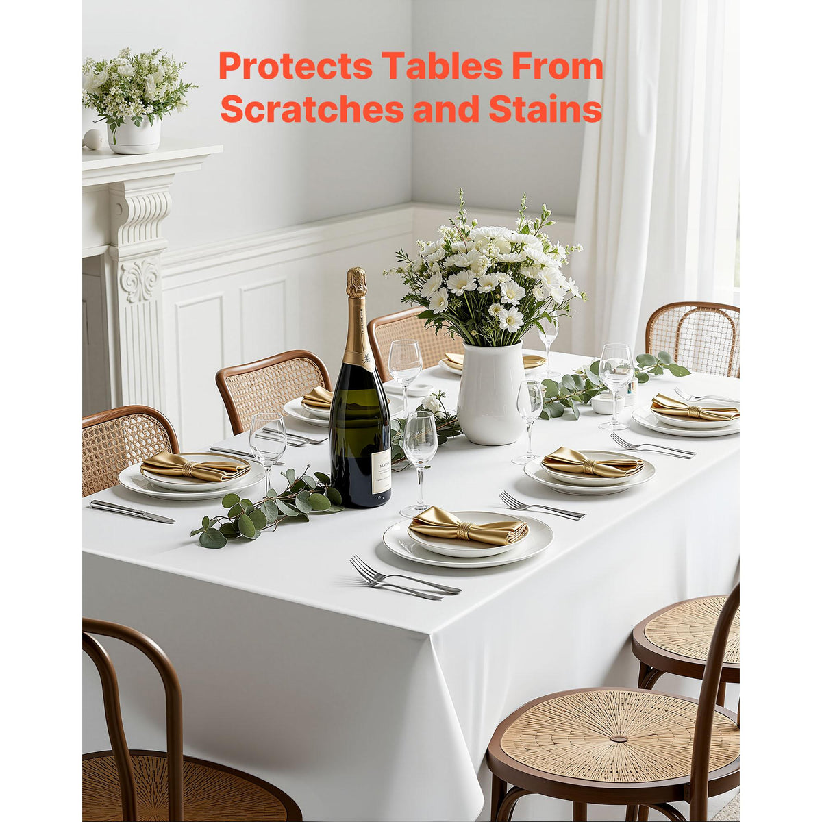 White Tablecloths for Rectangle Tables, 6 Pack, 70x120 In, Washable Wrinkle-Resistant Polyester Covers for Wedding, Party, Banquet