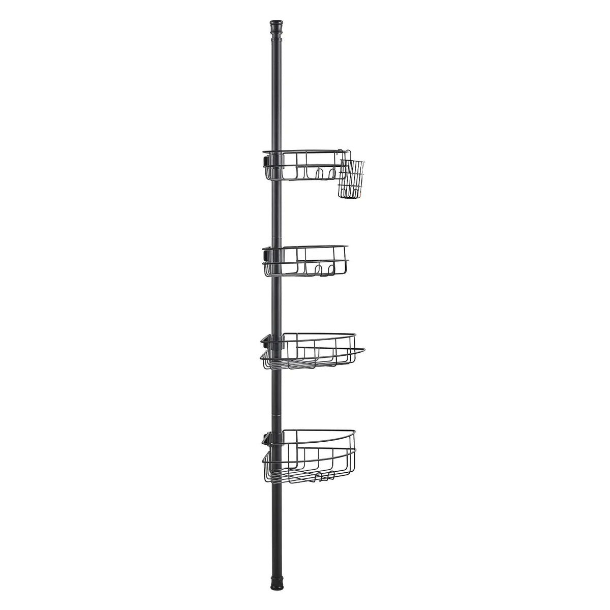 Corner Shower Caddy Tension Pole, Stainless Steel, 4-Tier, Rust-Resistant, Adjustable 56-114 in, Black