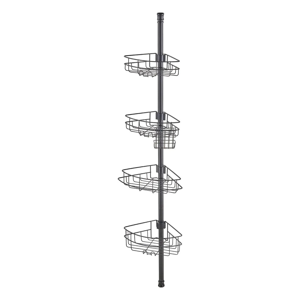 Corner Shower Caddy Tension Pole, Stainless Steel, 4-Tier, Rust-Resistant, Adjustable 56-114 in, Black