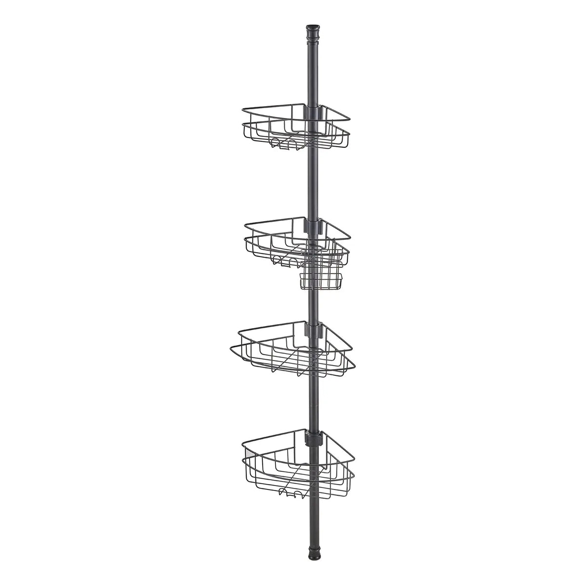 Corner Shower Caddy Tension Pole, Stainless Steel, 4-Tier, Rust-Resistant, Adjustable 56-114 in, Black
