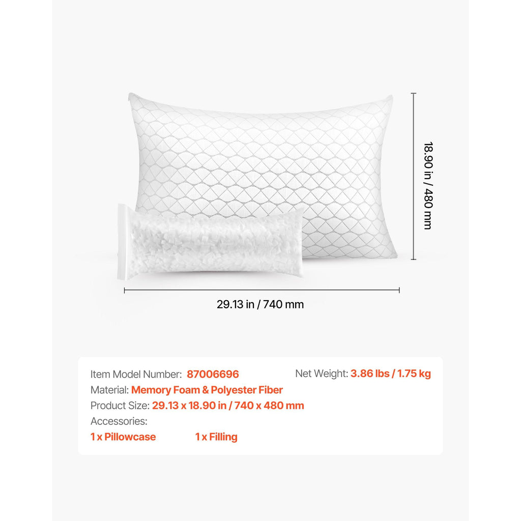 King Size Bed Pillow, Hotel Luxury Memory Foam Pillow, Supportive & Adjustable, Includes Natural Fiber Pillowcase for Back, Stomach, Side Sleepers