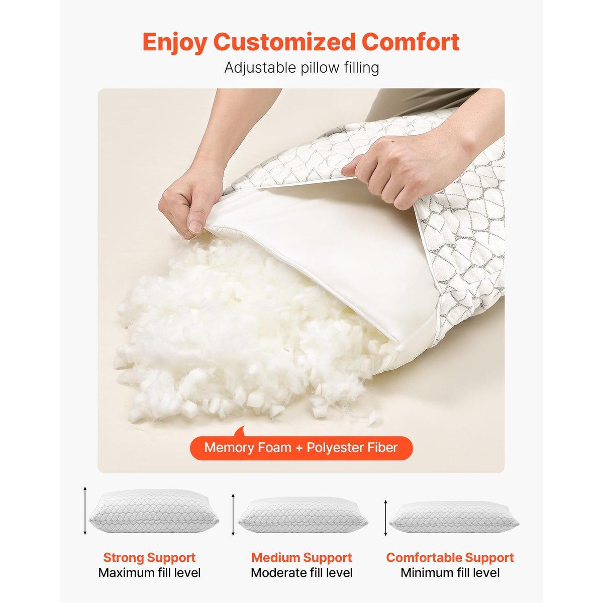 King Size Bed Pillow, Hotel Luxury Memory Foam Pillow, Supportive & Adjustable, Includes Natural Fiber Pillowcase for Back, Stomach, Side Sleepers