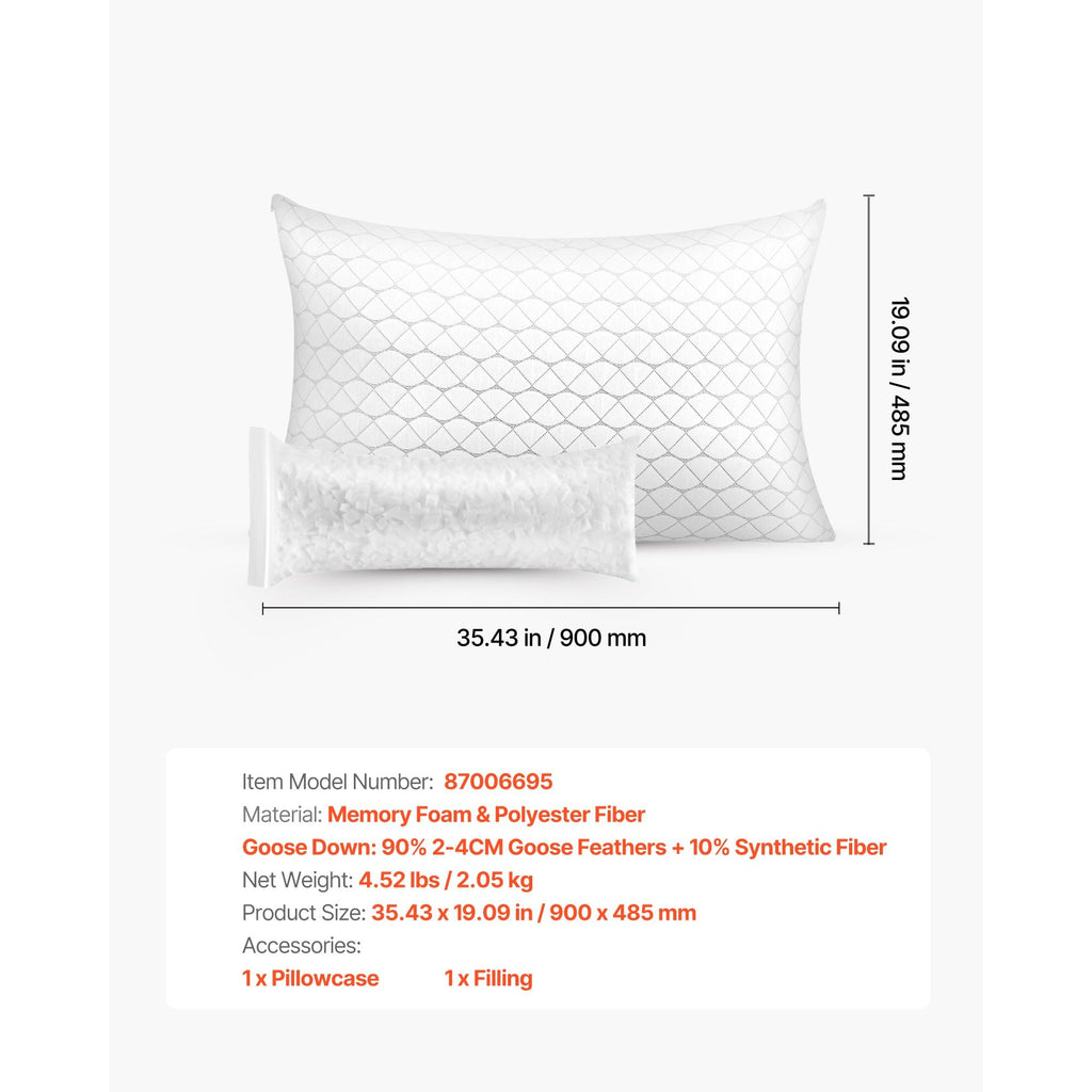 King Size Bed Pillow, Hotel Luxury Memory Foam Pillow, Supportive & Adjustable, Includes Natural Fiber Pillowcase for Back, Stomach, Side Sleepers