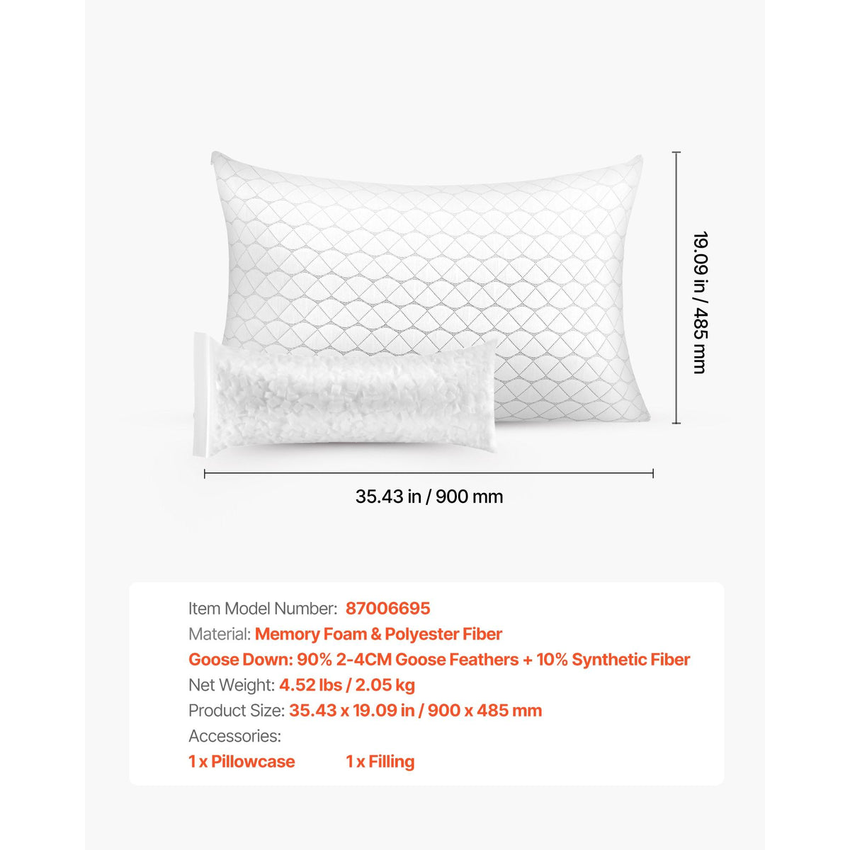 King Size Bed Pillow, Hotel Luxury Memory Foam Pillow, Supportive & Adjustable, Includes Natural Fiber Pillowcase for Back, Stomach, Side Sleepers