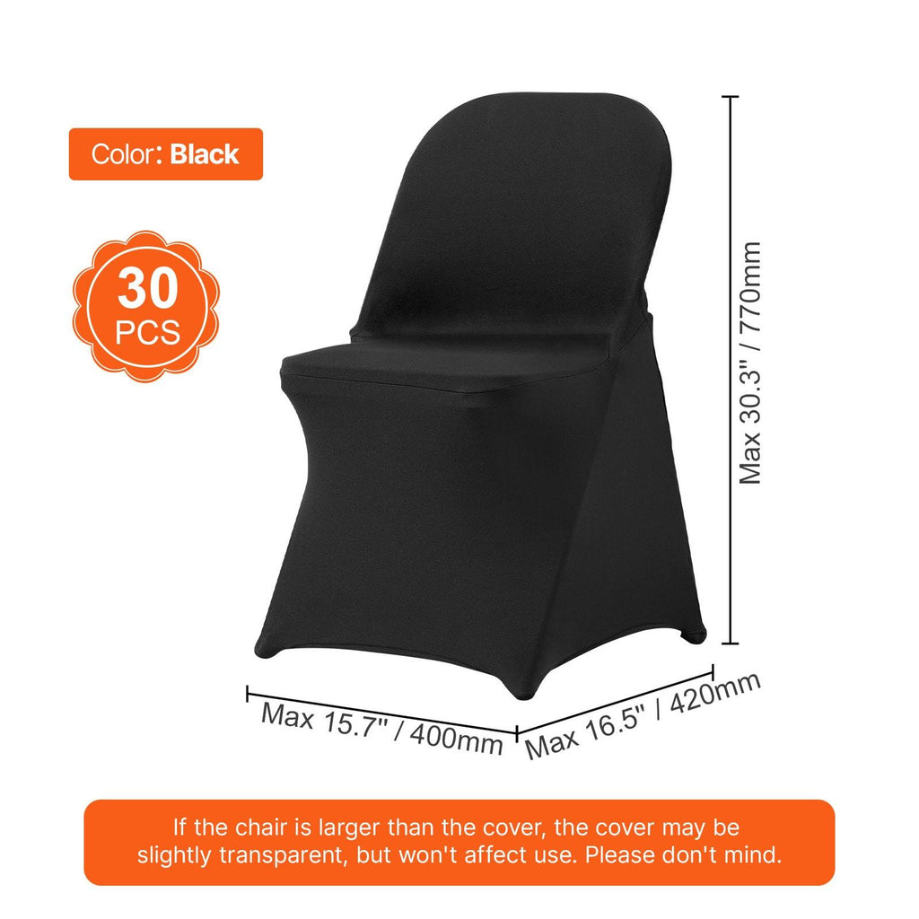 30 PCS Black Stretch Spandex Folding Chair Covers, Universal Fitted Washable Slipcovers for Wedding, Party, Banquet, Holiday, Celebration, Dining