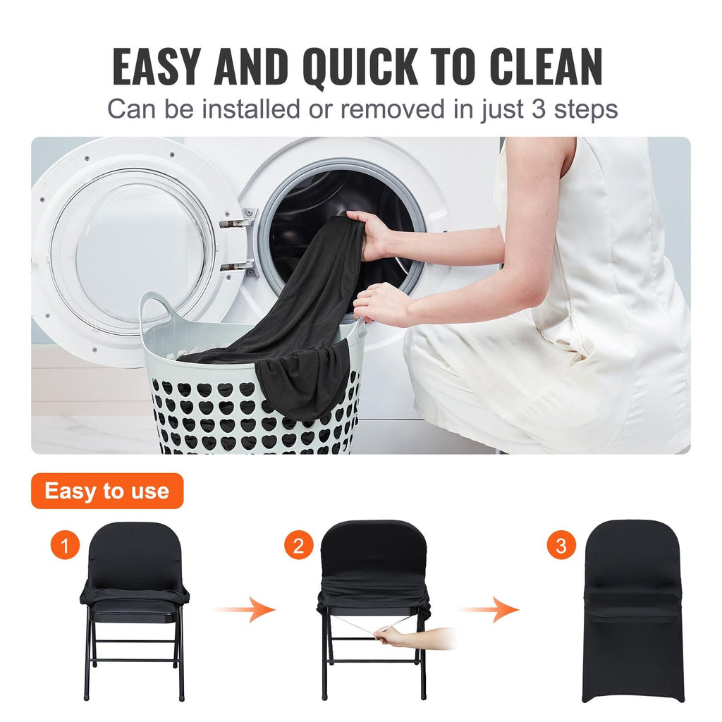 30 PCS Black Stretch Spandex Folding Chair Covers, Universal Fitted Washable Slipcovers for Wedding, Party, Banquet, Holiday, Celebration, Dining