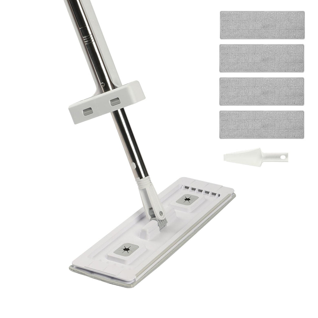 Self-Wringing Flat Mop, Microfiber Cleaner with 4 Reusable Washable Pads, Wet Dry Cleaning, Stainless Steel Handle for Hardwood Laminate Tile Vinyl