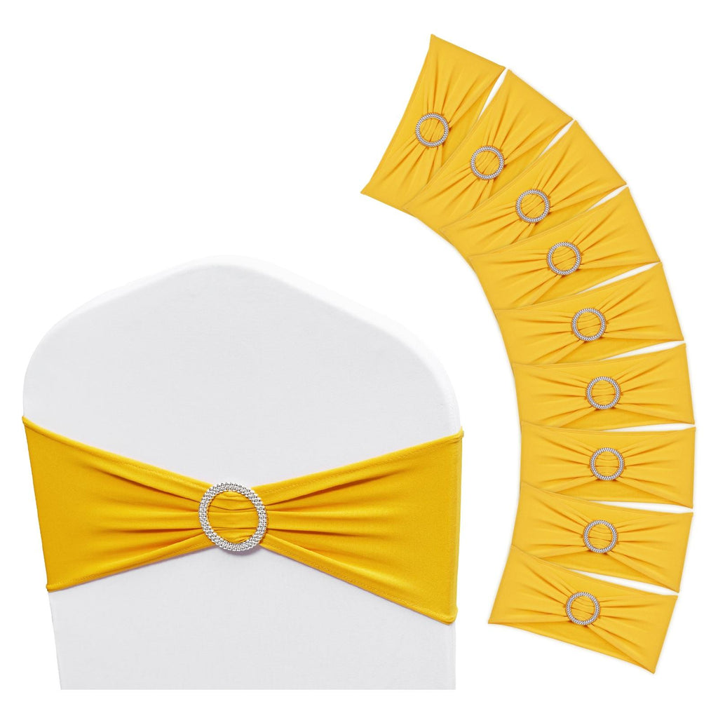 50 PCS Golden Yellow Spandex Chair Sashes with Round Buckle, Stretch Elastic Chair Bands for Wedding, Party, Banquet, Holiday Decor