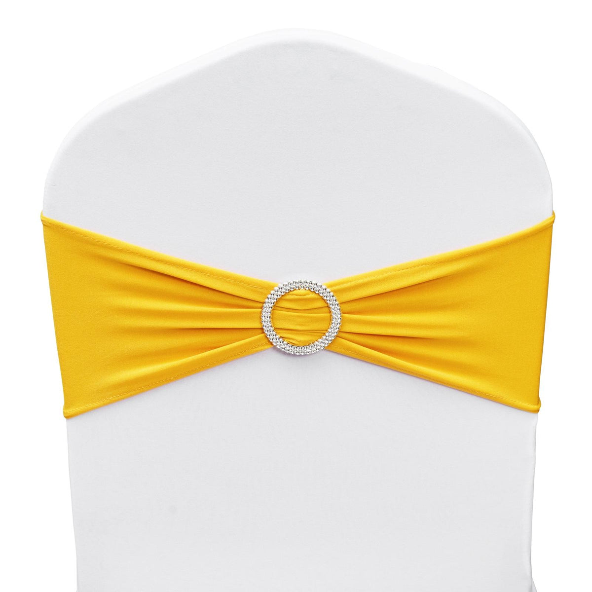 50 PCS Golden Yellow Spandex Chair Sashes with Round Buckle, Stretch Elastic Chair Bands for Wedding, Party, Banquet, Holiday Decor