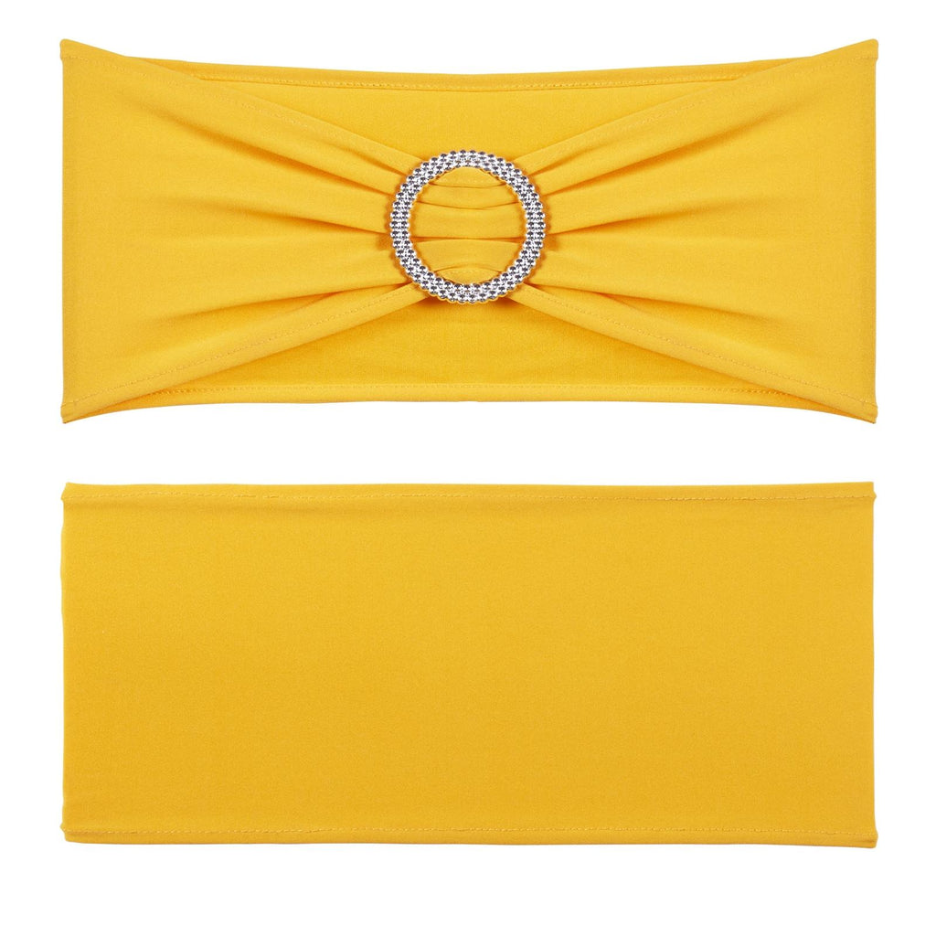 50 PCS Golden Yellow Spandex Chair Sashes with Round Buckle, Stretch Elastic Chair Bands for Wedding, Party, Banquet, Holiday Decor