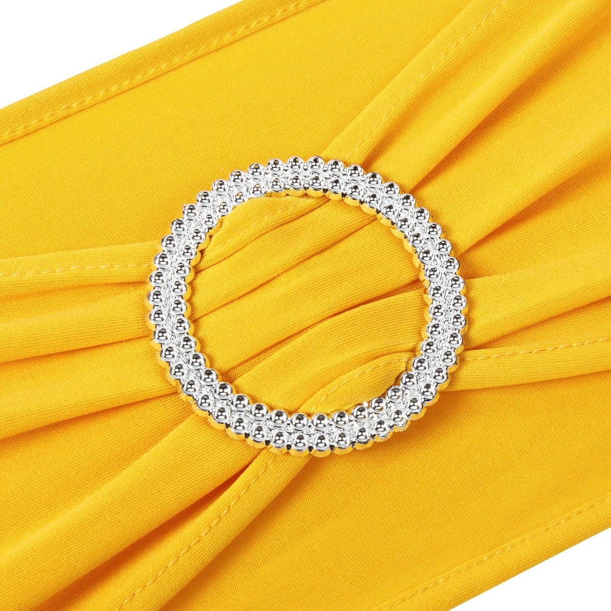 50 PCS Golden Yellow Spandex Chair Sashes with Round Buckle, Stretch Elastic Chair Bands for Wedding, Party, Banquet, Holiday Decor