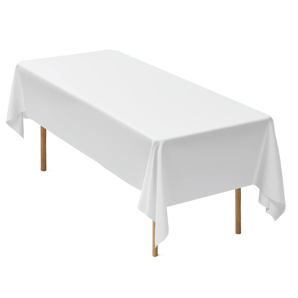 White Tablecloths for Rectangle Tables, 6 Pack, 60x102", Reusable Machine Washable Wrinkle-Resistant Polyester Table Covers for Wedding Party Banquet
