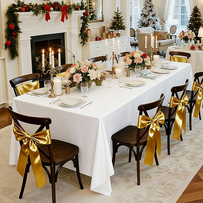 White Tablecloths for Rectangle Tables, 6 Pack, 60x102", Reusable Machine Washable Wrinkle-Resistant Polyester Table Covers for Wedding Party Banquet