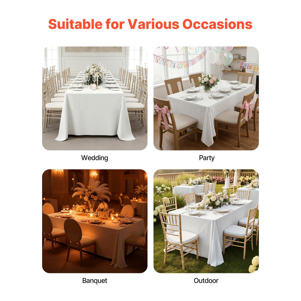 White Tablecloths for Rectangle Tables, 6 Pack, 60x102", Reusable Machine Washable Wrinkle-Resistant Polyester Table Covers for Wedding Party Banquet