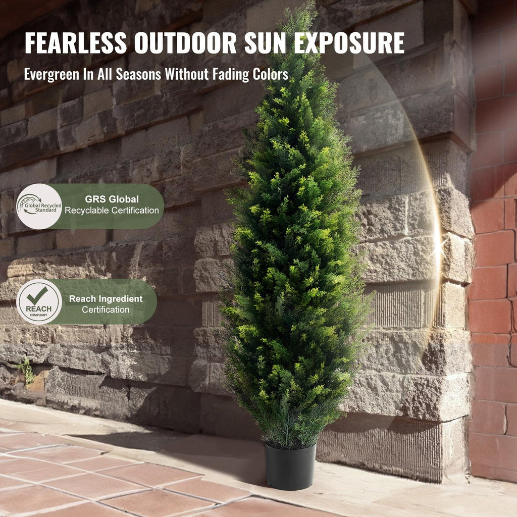 2 Pack 4' Artificial Cedar Topiary Tree Faux Plant UV Decor In/Outdoor