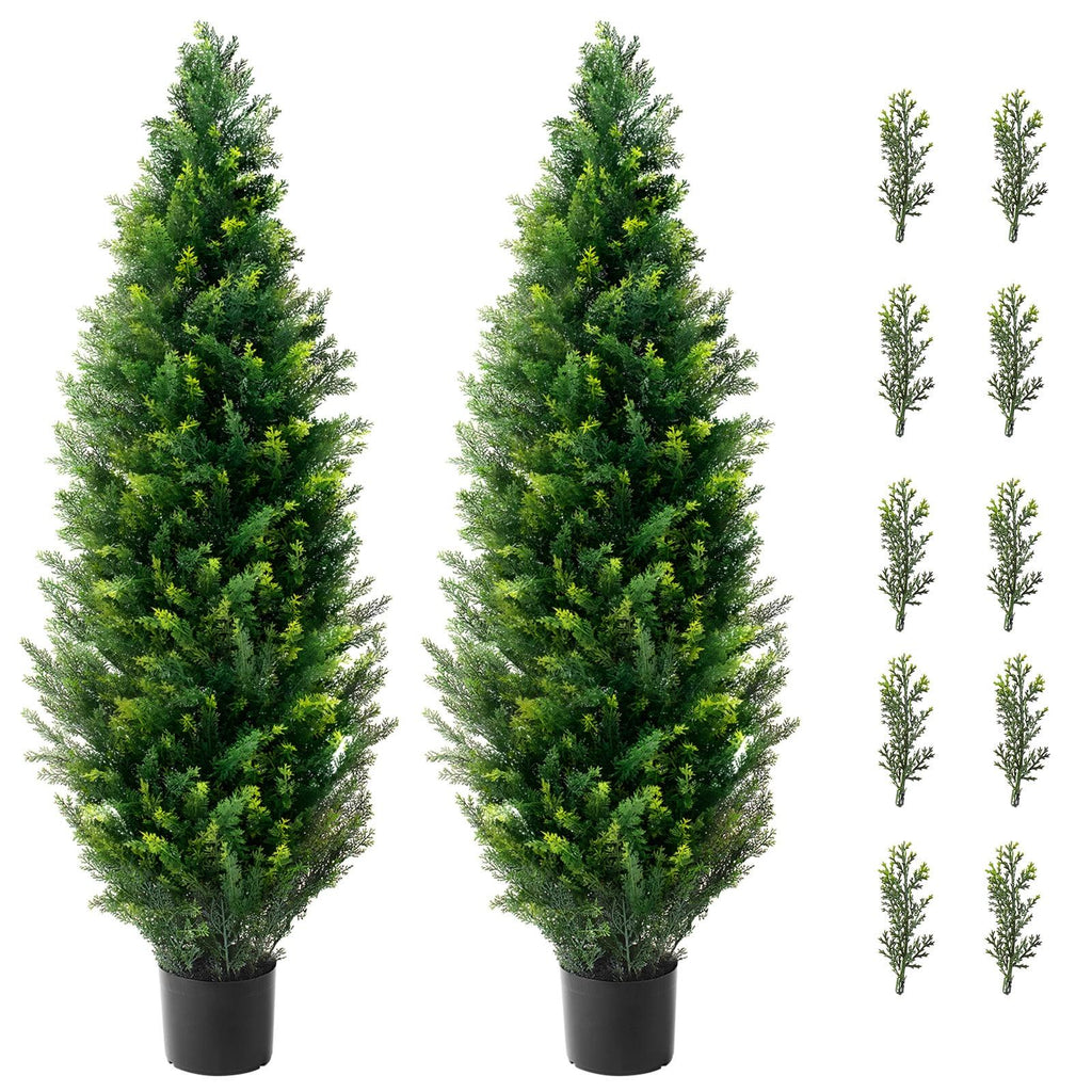 2 Pack 4' Artificial Cedar Topiary Tree Faux Plant UV Decor In/Outdoor
