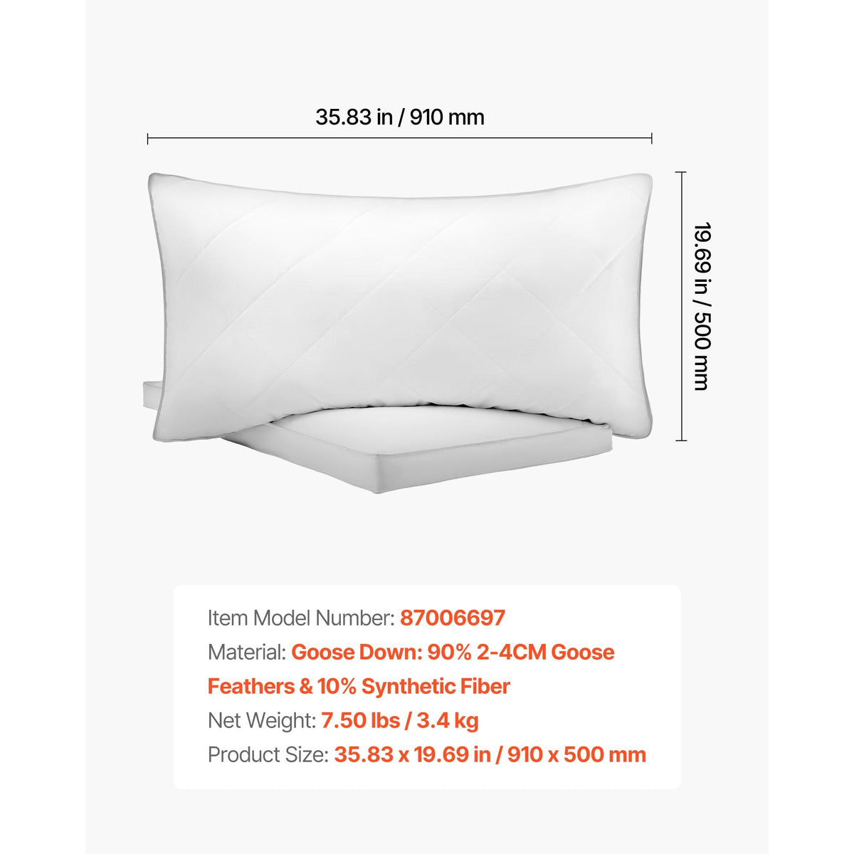 Bed Pillows for Sleeping, Set of 2, King Size, Luxury Hotel Quality Down Alternative, Supportive & Fluffy for Back, Stomach & Side Sleepers, White